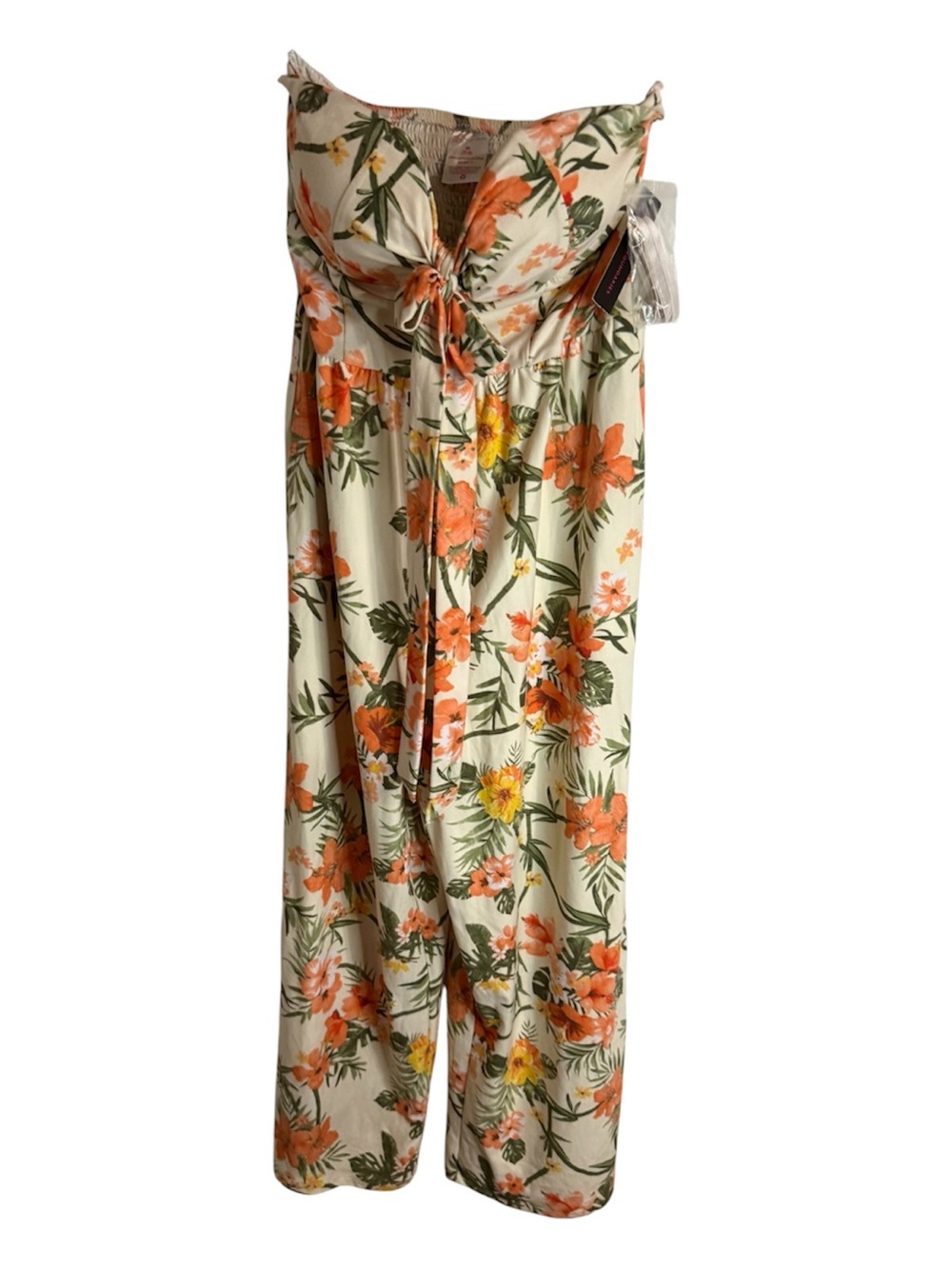 NWT No Boundaries Tropical Floral Strapless Tie Front Jumpsuit Medium 7-9 Cream